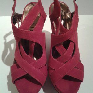 OFFICE London Wind Up Wedge Red Microfibre Heels (Brand-New)!